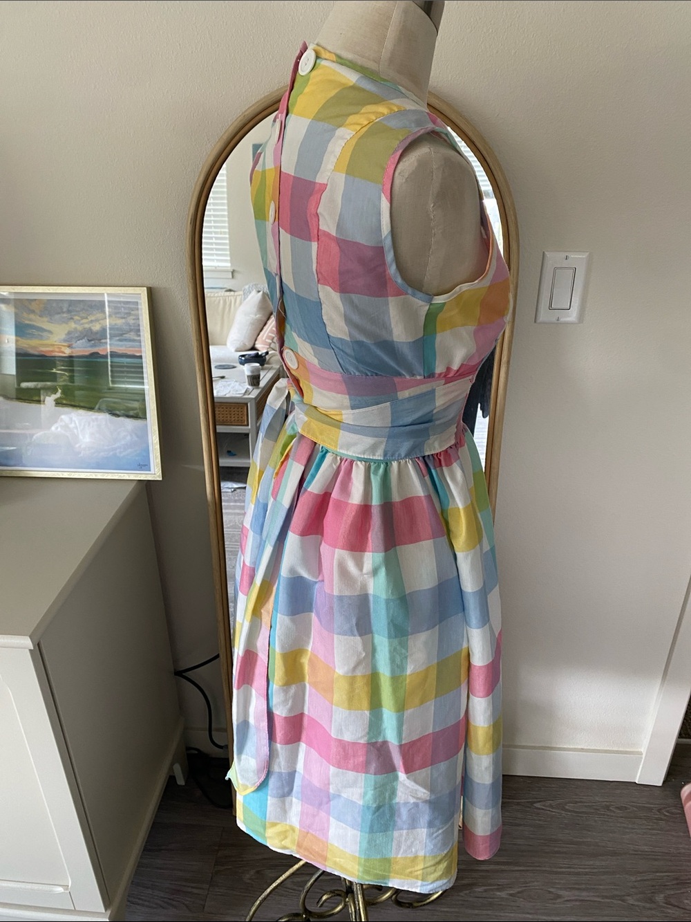 Vintage 1960s Rainbow Plaid Fit and Flare Dress - Picture 11 of 15